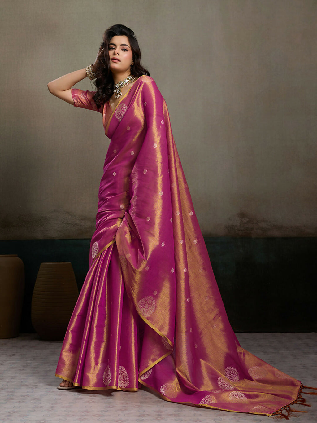 Shree Shyam Fashion Magenta Tissue Silk Saree