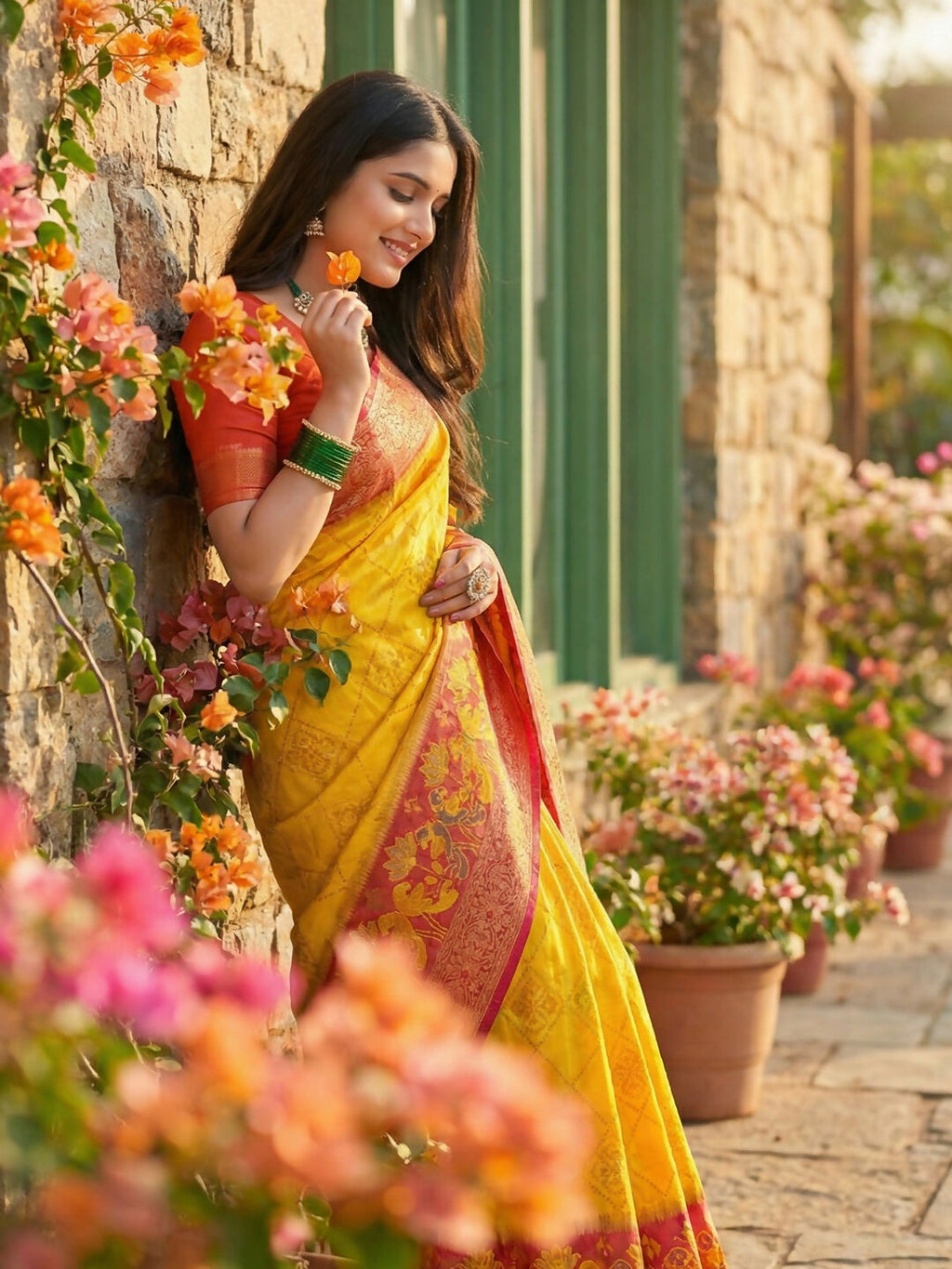 Shree Shyam Fashion Yellow Pochampally Silk Saree