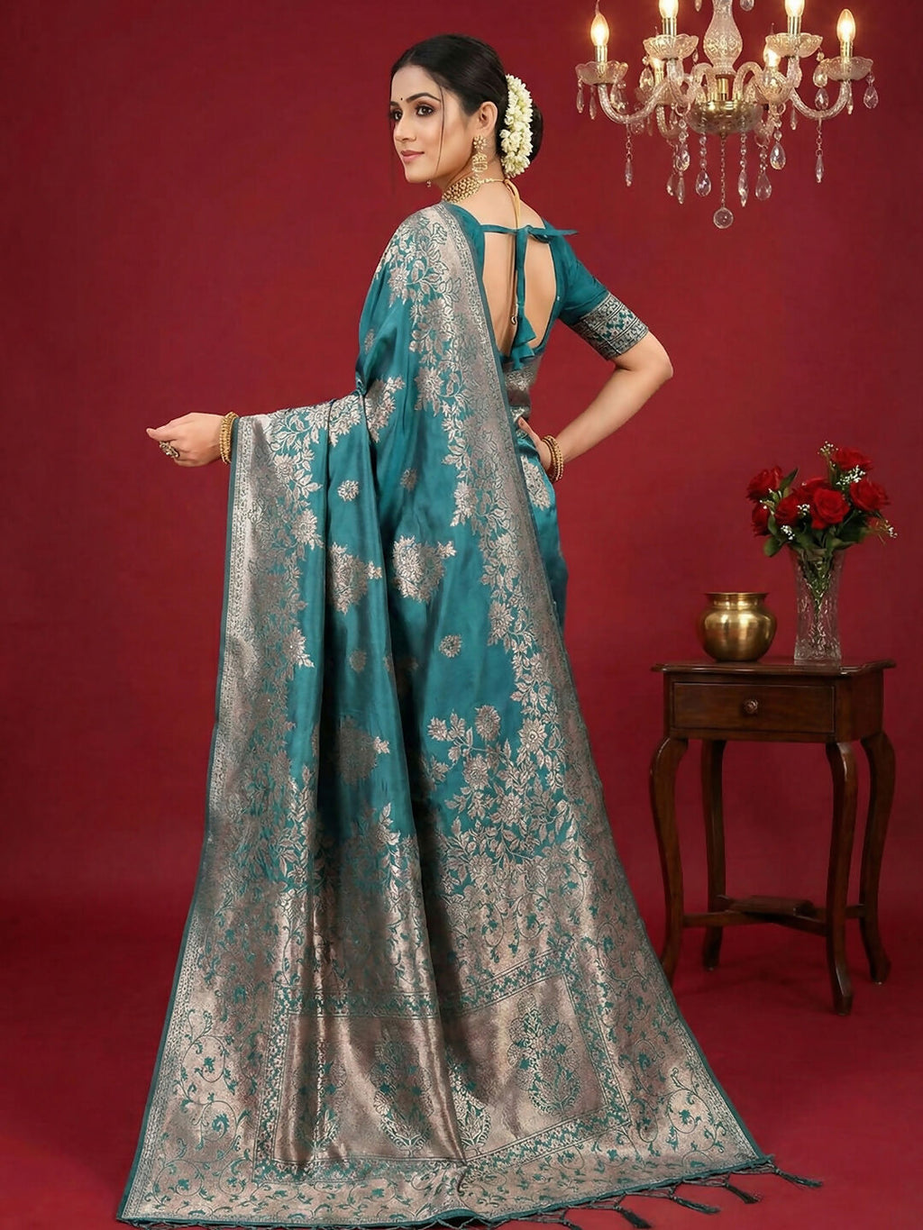 Shree Shyam Fashion Sea Green Silk Blend Saree
