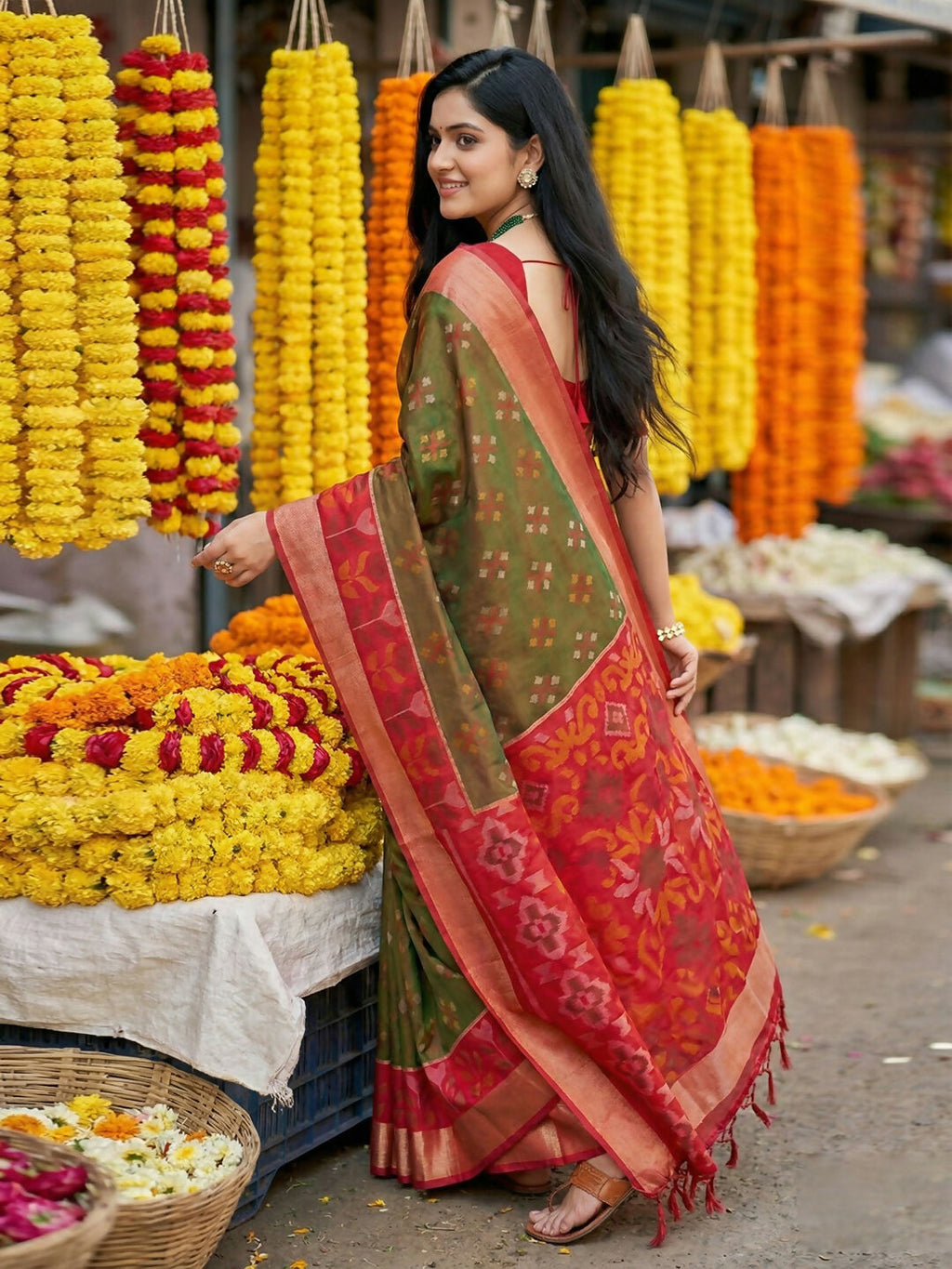 Shree Shyam Fashion Brown Pochampally Silk Saree