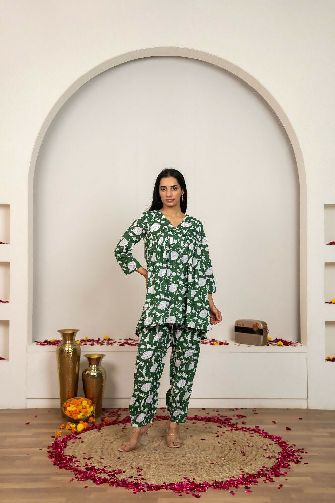 Joban Fashion Green Hand Block Printed Cotton Co-Ord Set