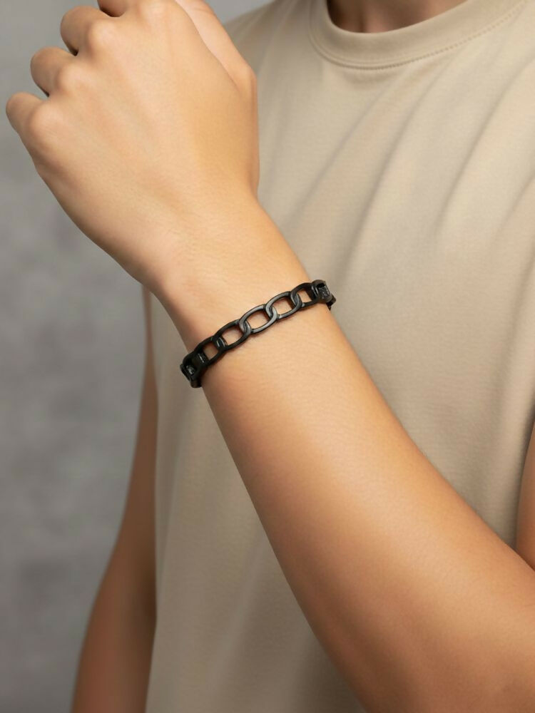 NVR Men's Rhodium Plated Cuff Bracelet