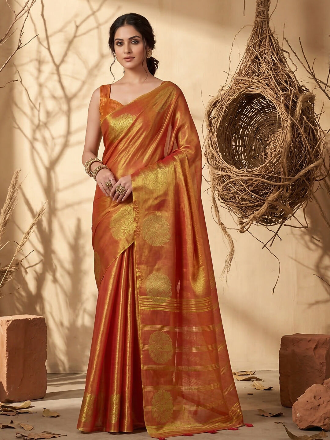 Shree Shyam Fashion Rust Tissue Silk Saree