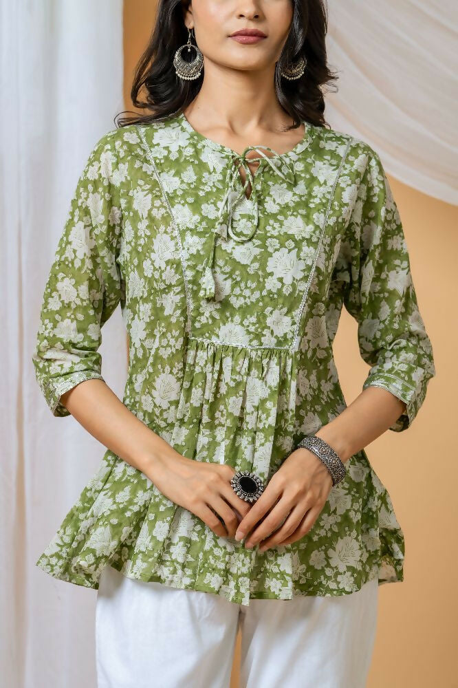 Joban Fashion Green Floral Hand Block Printed Cotton Co-Ord Set