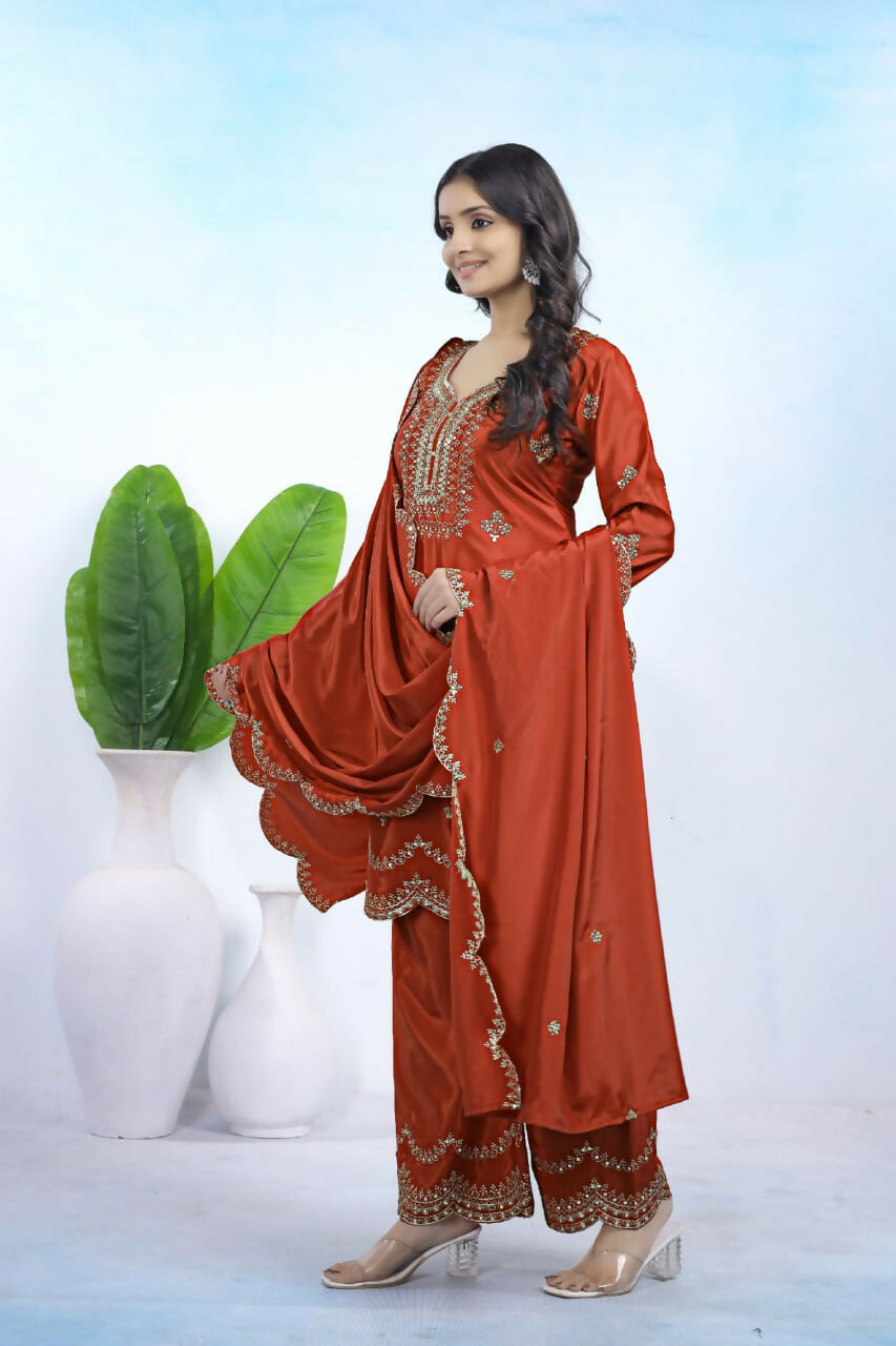 Joban Fashion Maroon Crepe Embroidered Sharara Set