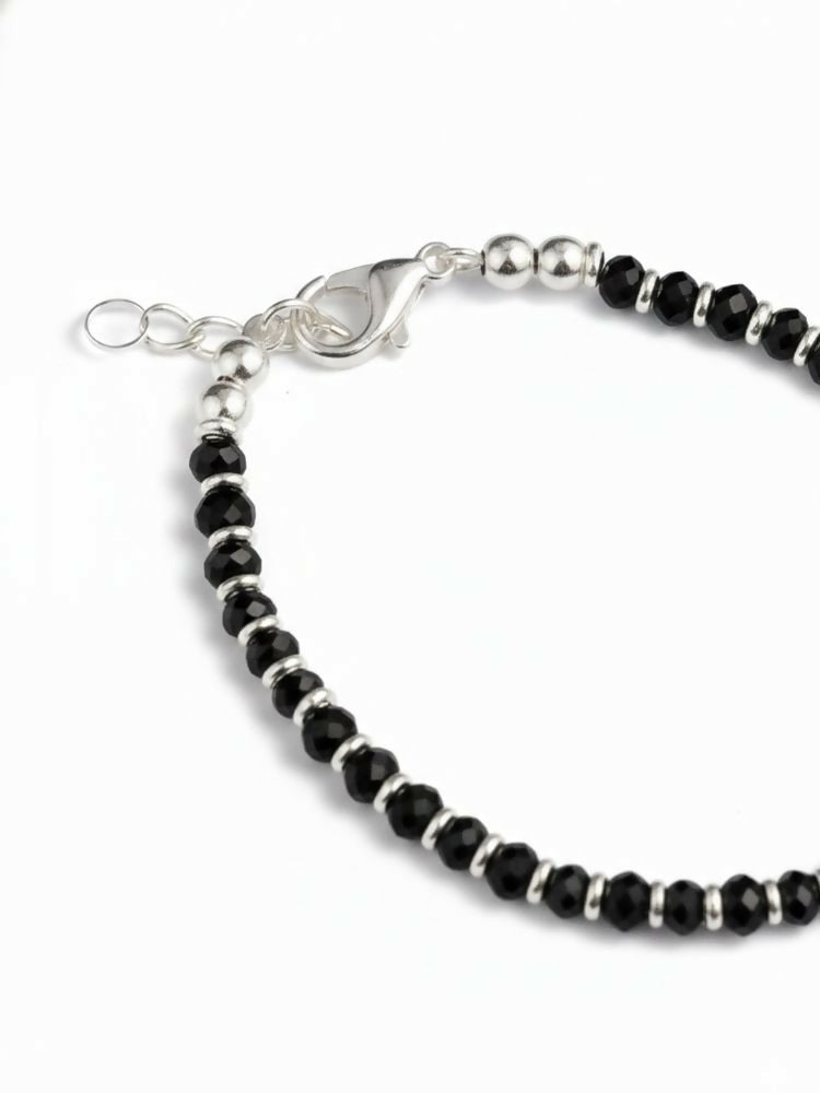 NVR Women Silver Plated Black Beaded Adjustable Bracelet