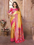 Aastha Fashion Yellow Banarasi Tissue Silk Weaving Saree