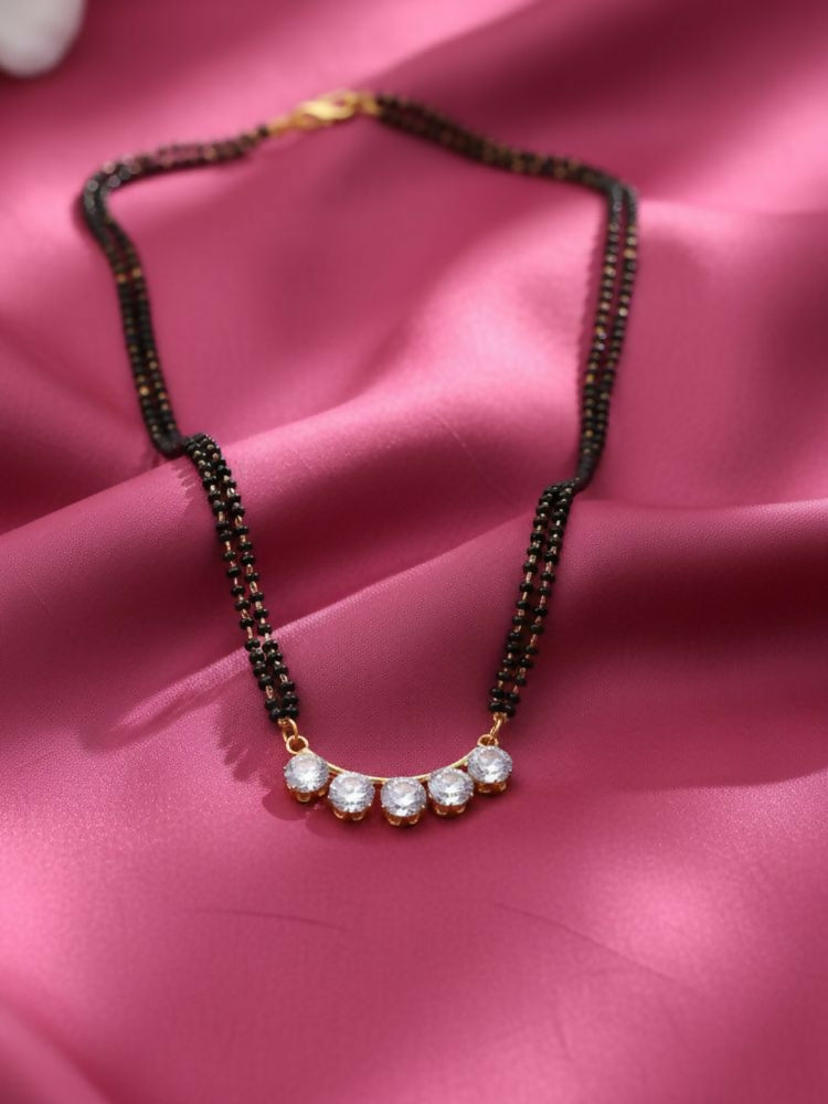 NVR Women Gold Plated Black Beaded Mangalsutra