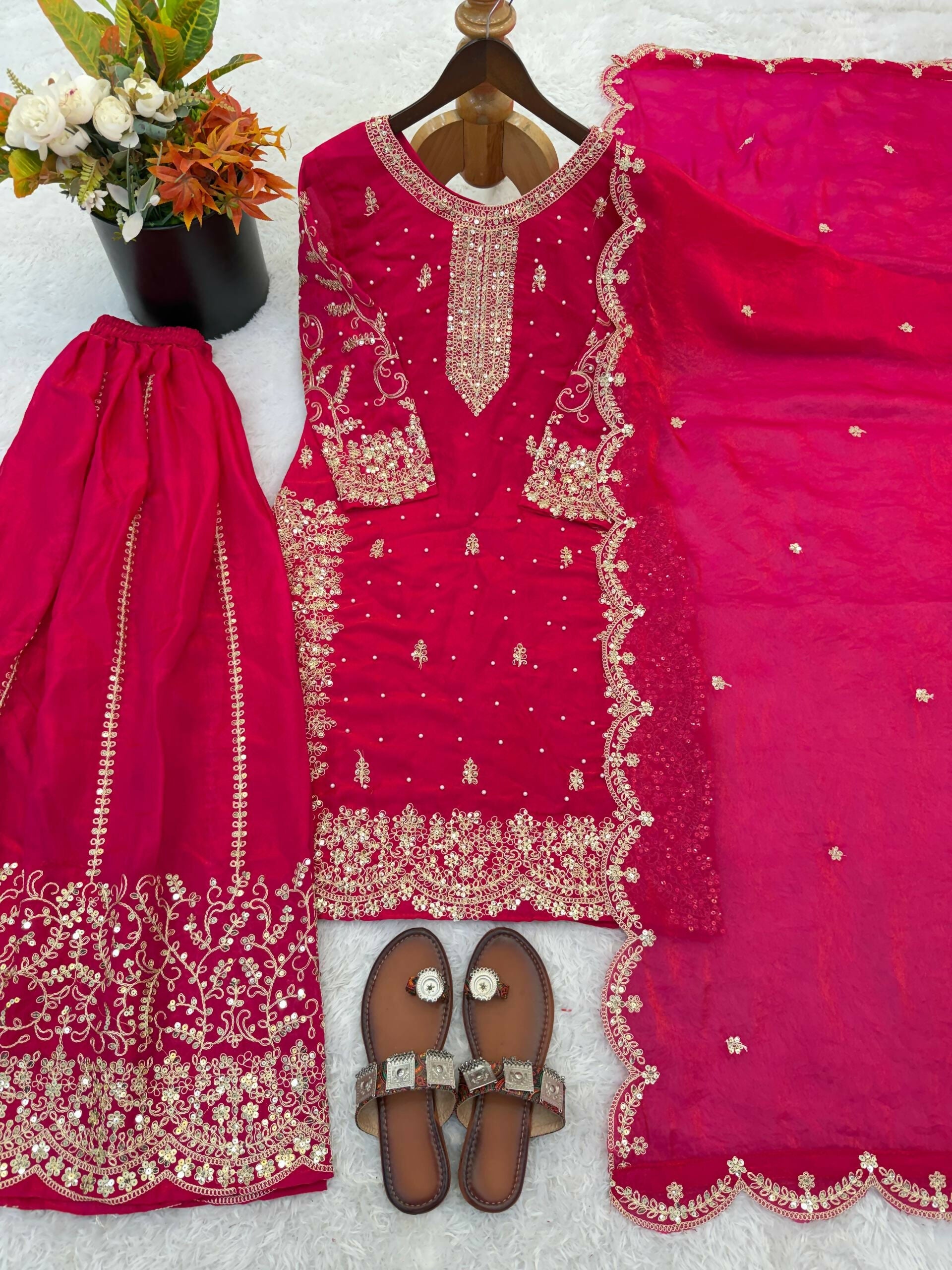 Teeya Creation Rani Color Fendy Silk Embroidery Work Wedding Wear Salwar Suit
