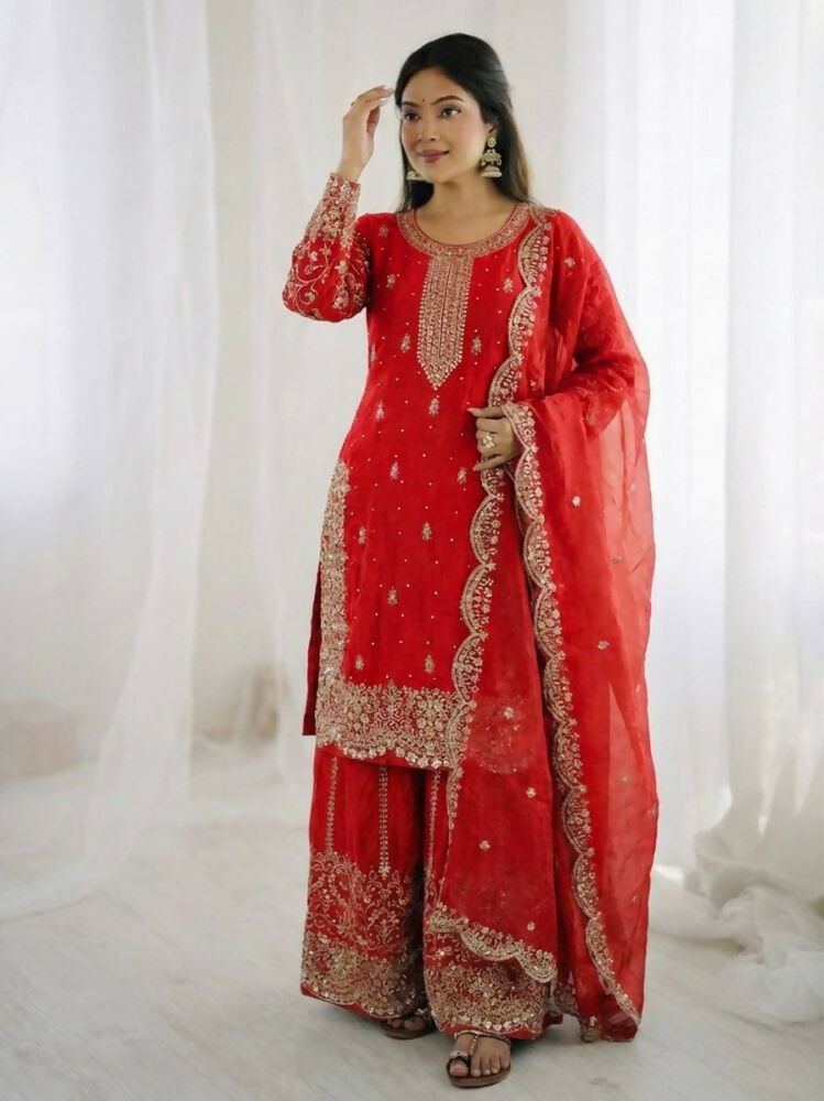 Teeya Creation Red Color Fendy Silk Embroidery Work Wedding Wear Salwar Suit