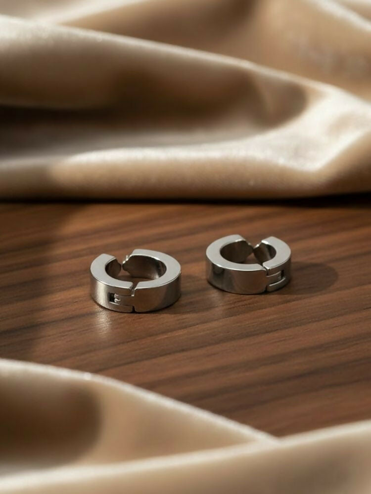NVR Men's Silver Plated Hoop Earrings