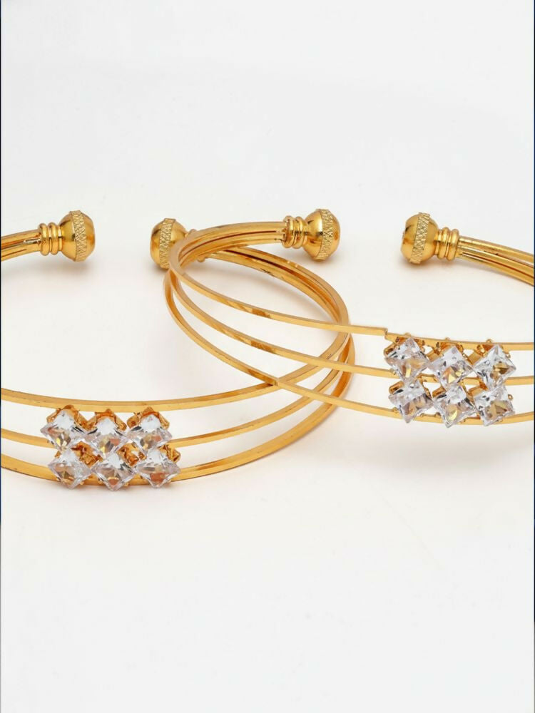 NVR Women Set of 2 Gold Plated CZ Stone Adjustable Bangle