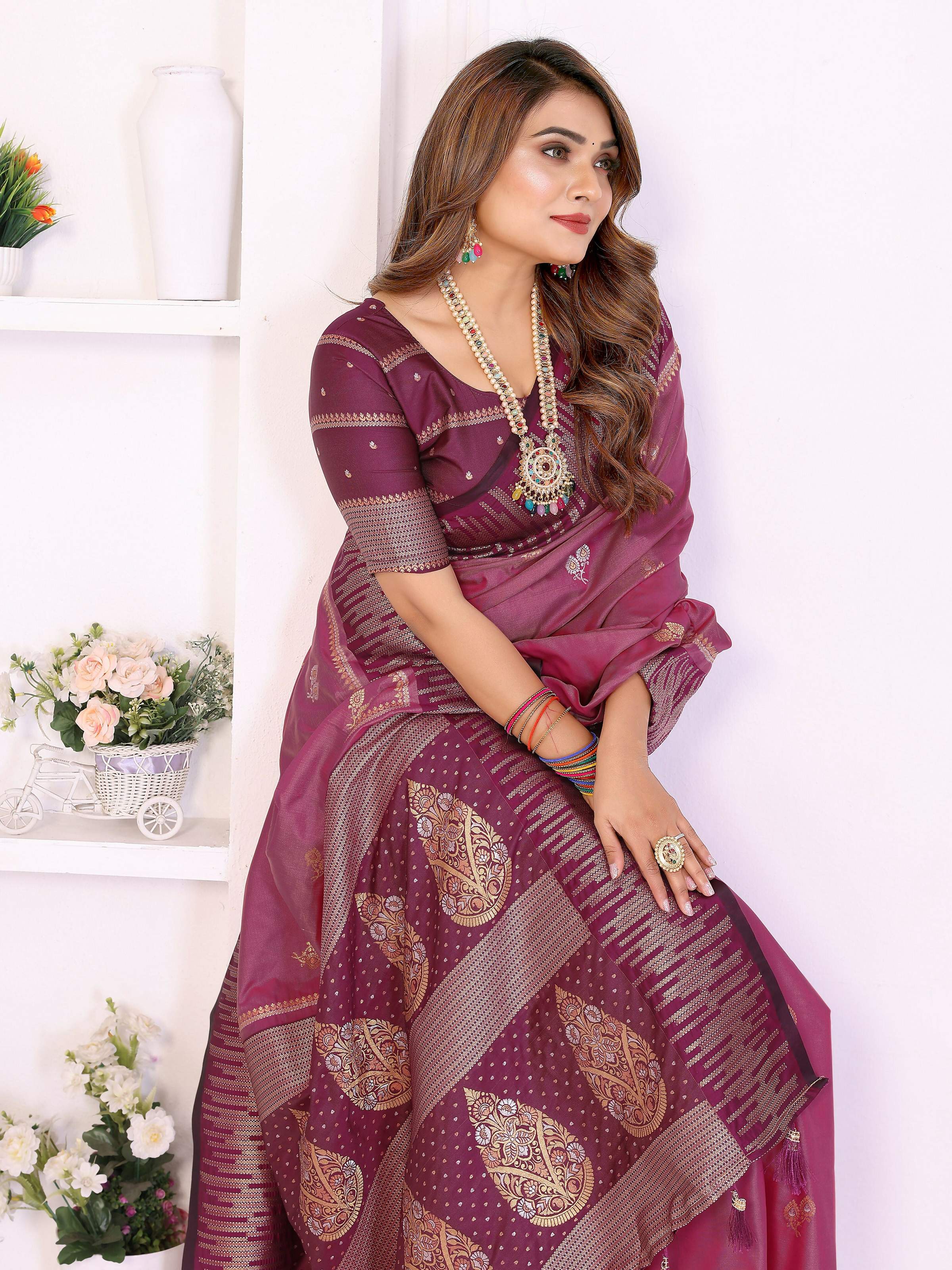 Aastha Fashion Magenta South Soft Silk Zari Weaving Saree
