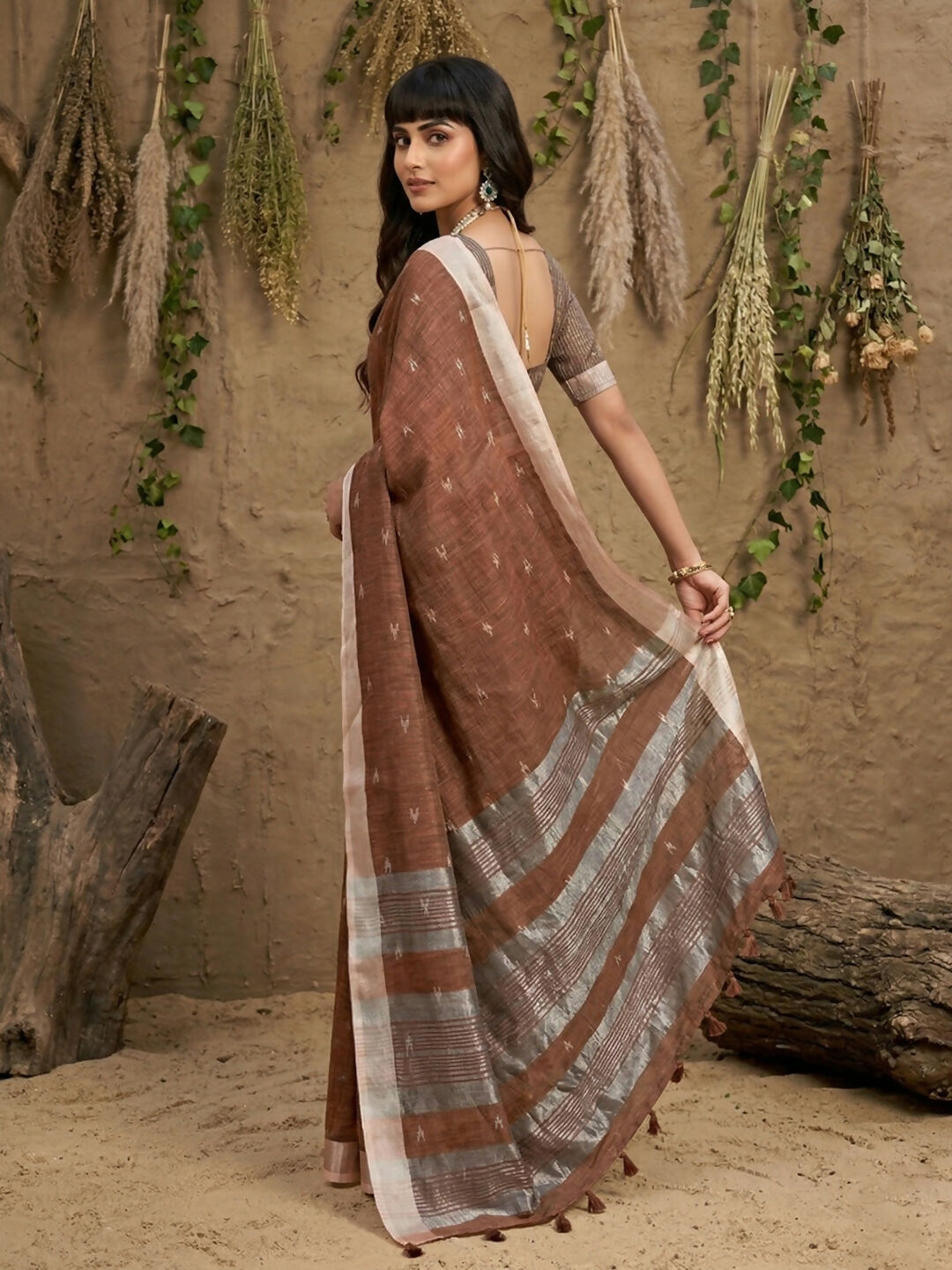 Shree Shyam Fashion Brown Linen Cotton Saree