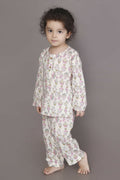 Breathables White & Yellow Tortoise Cotton Nightsuit Set For Kids