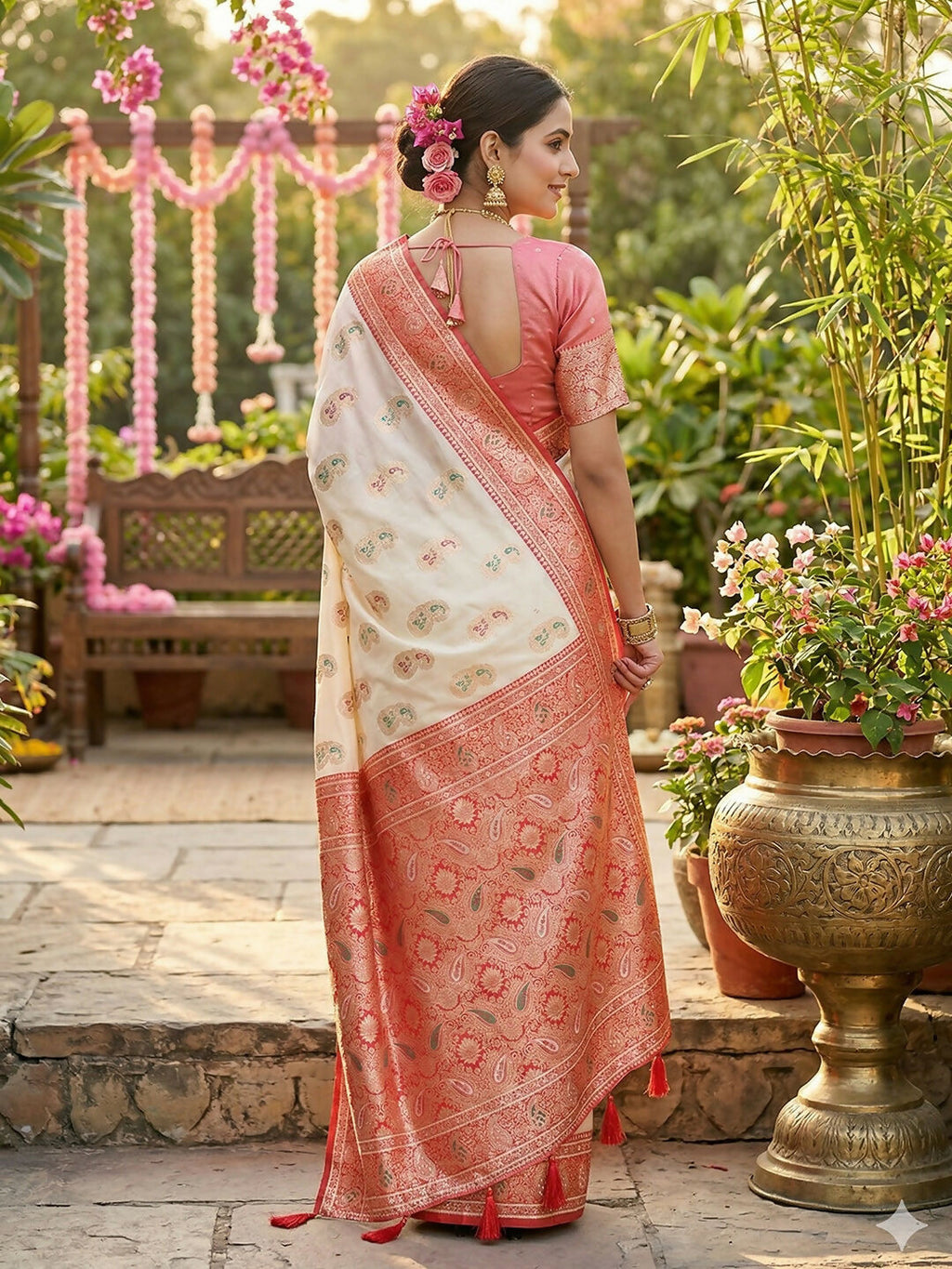 Shree Shyam Fashion White Silk Blend Saree