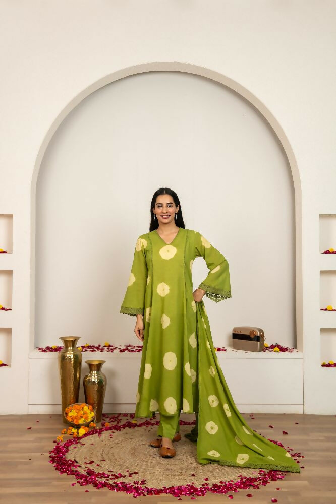 Joban Fashion Green Tie & Dye Cotton Suit Set