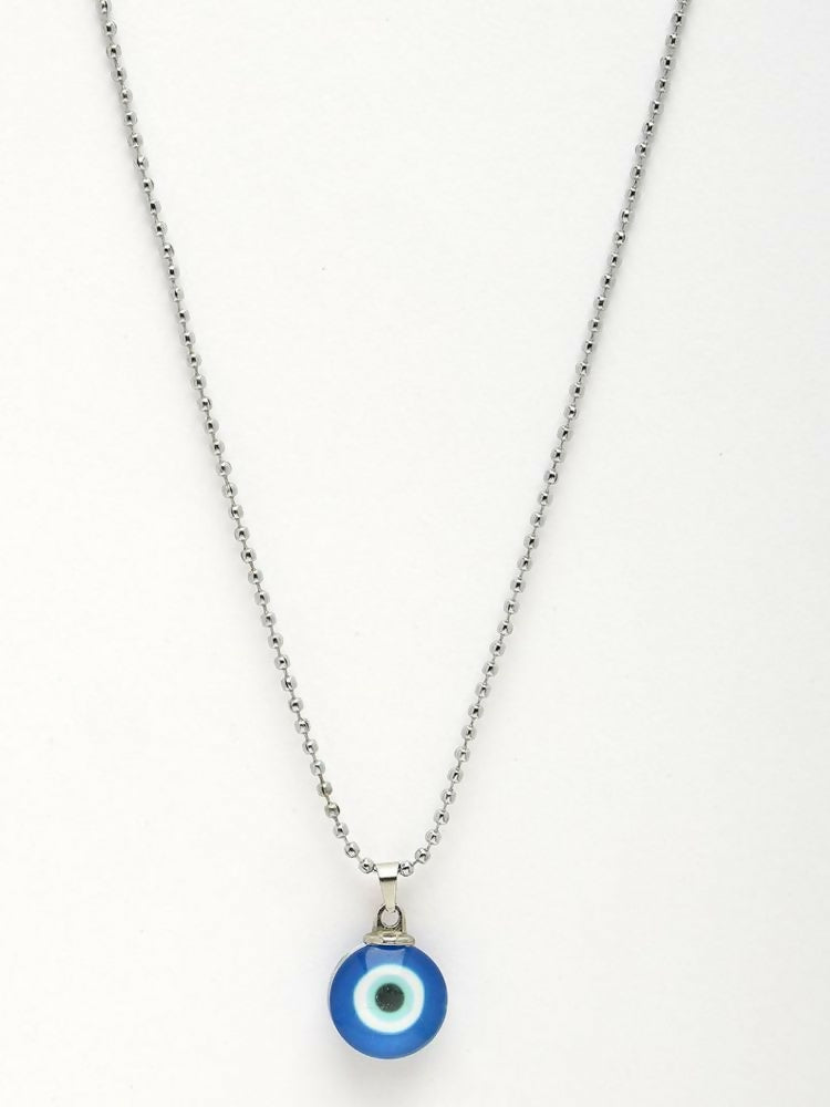 NVR Silver Plated Evil Eye Pendant with Chain for Men & Women