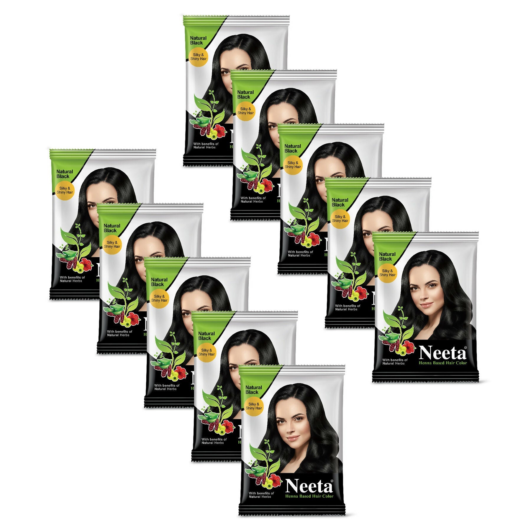 Neeta Hair Color Powder Natural Henna Based Hair Color (Pack of 10) Natural Black