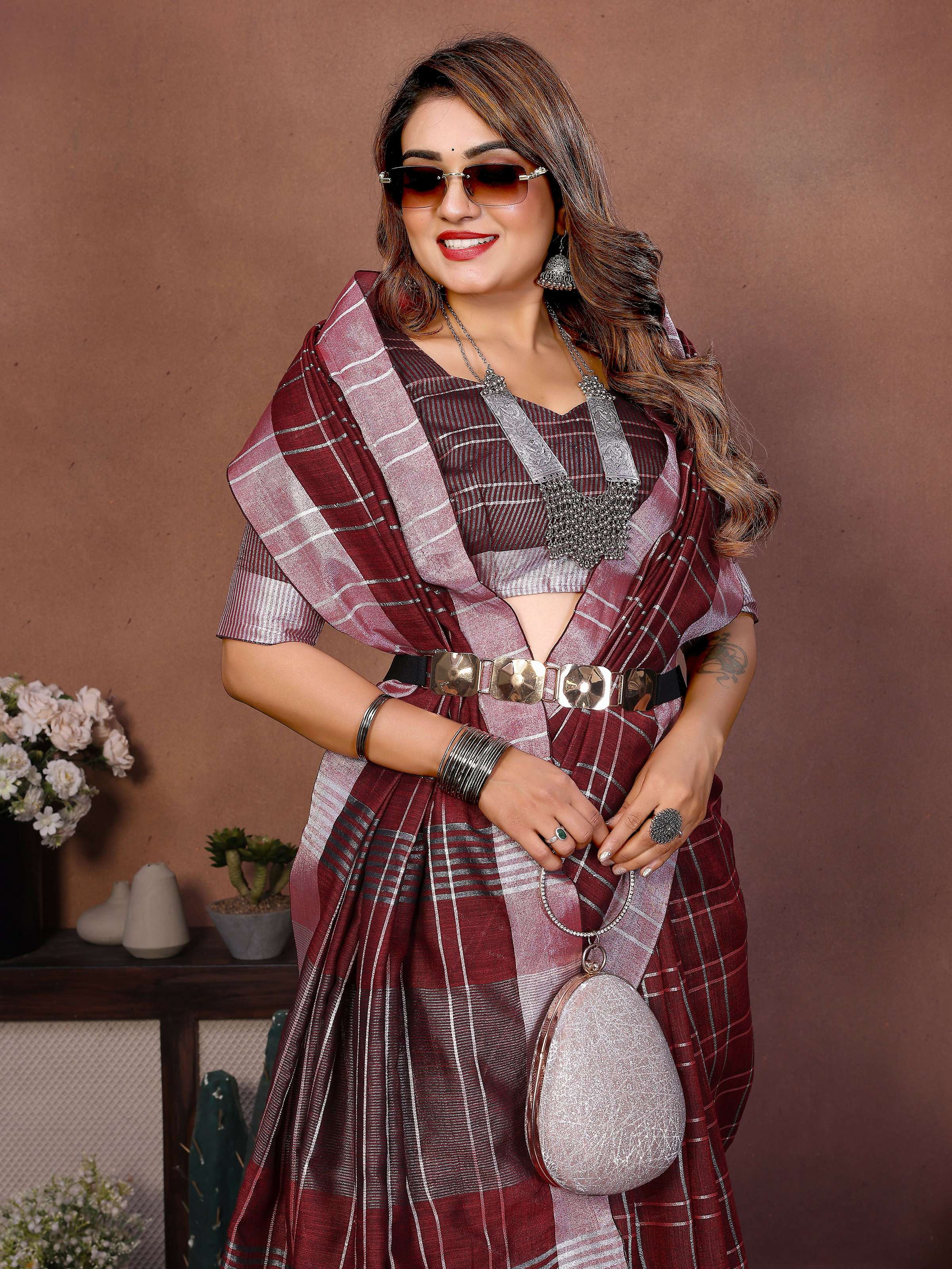 Aastha Fashion Red Linen Weaving Saree