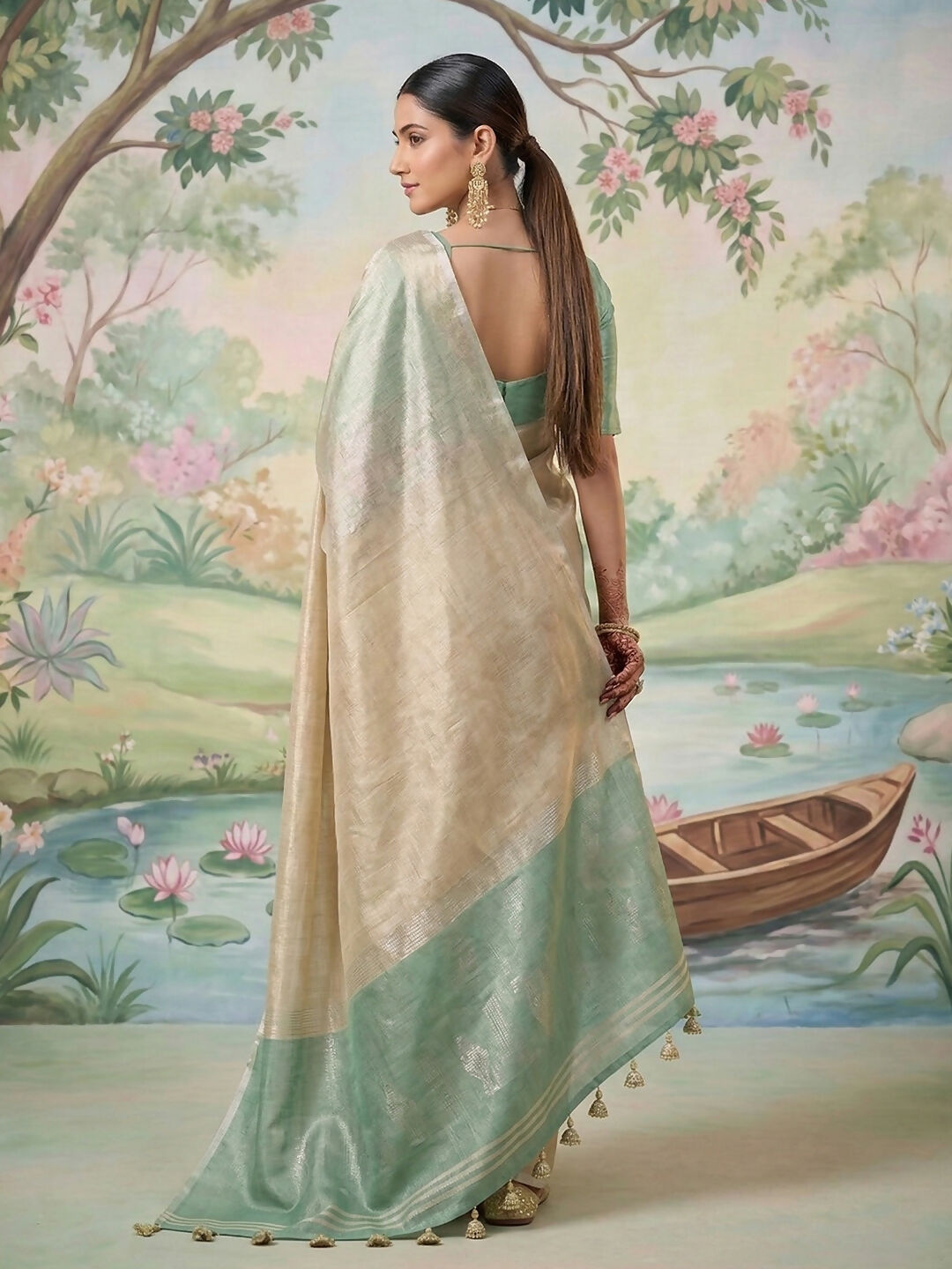 Shree Shyam Fashion Beige Tissue Silk Saree