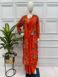 Teeya Creation Orange Color Chinon Silk Designer Embroidery Work Ready To Wear Saree With Koti