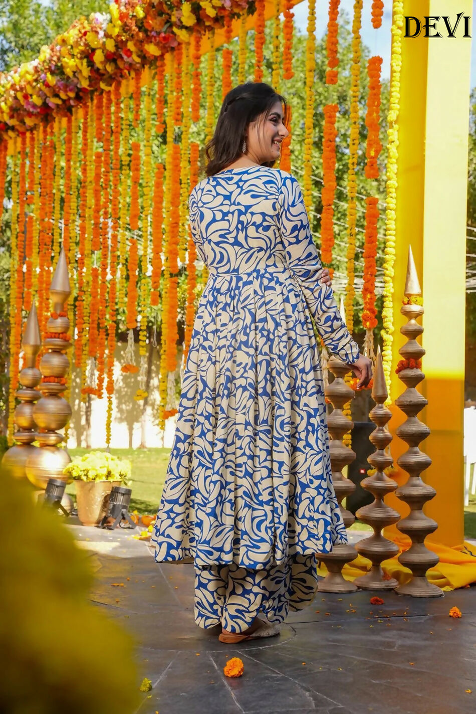Aayaa Designer Printed Full Flared Suit