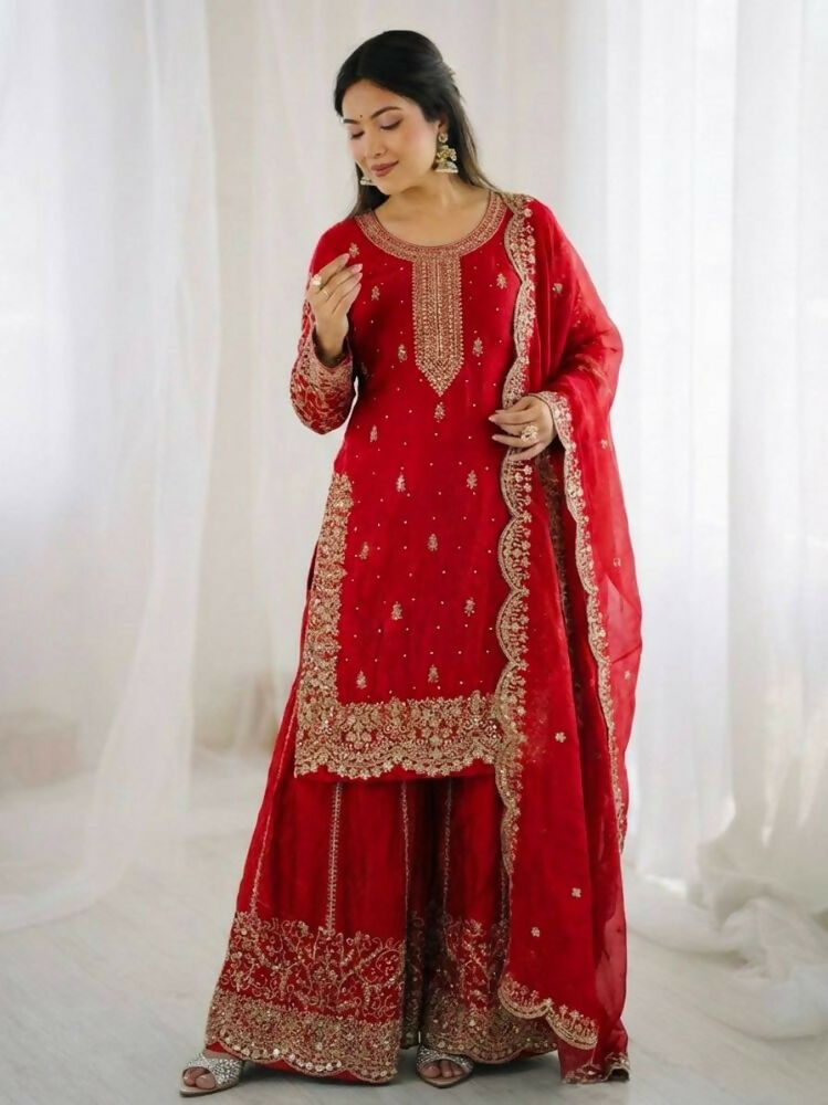 Teeya Creation Red Color Fendy Silk Embroidery Work Wedding Wear Salwar Suit
