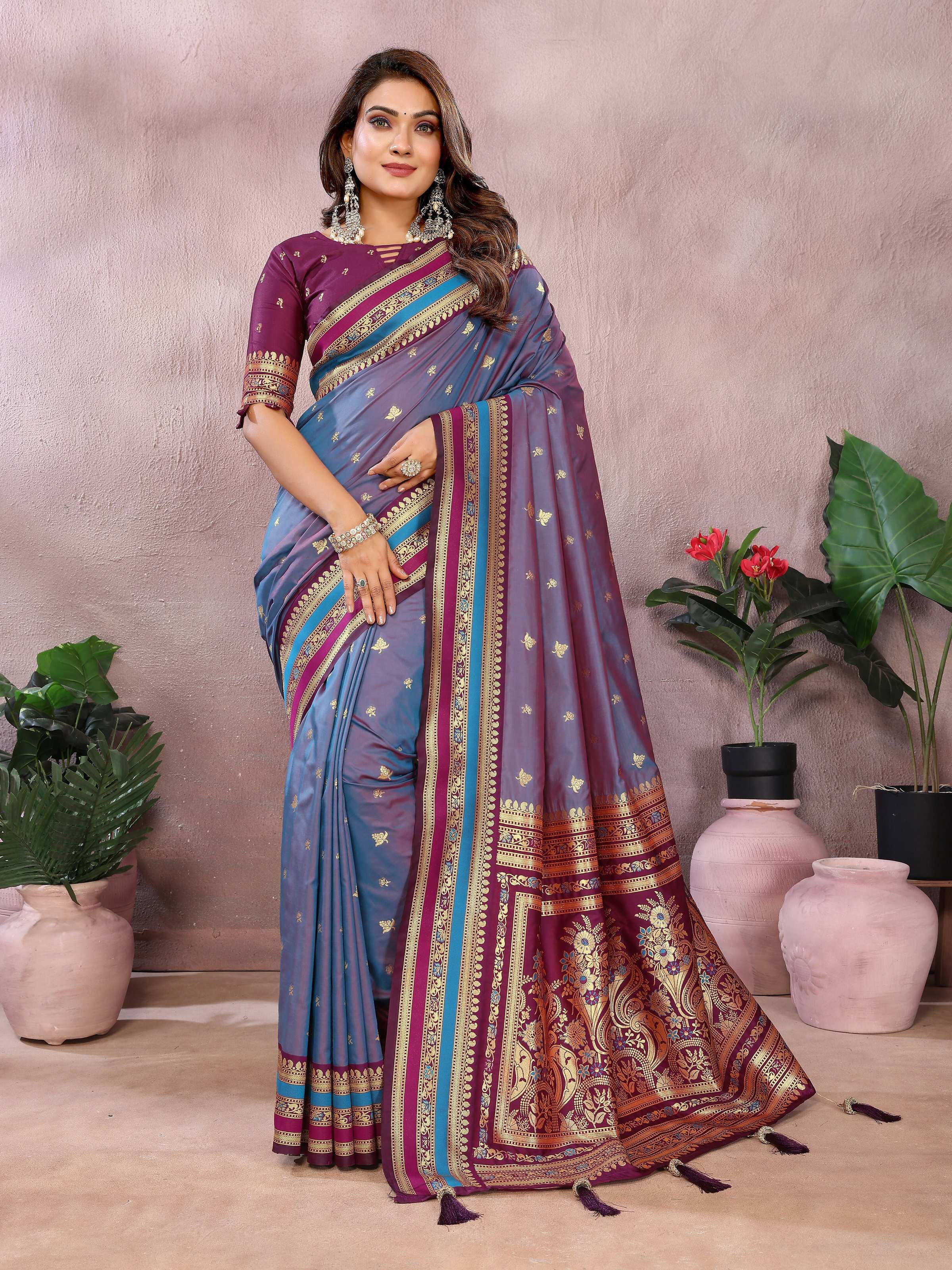 Aastha Fashion Grey Kalamkari Silk Weaving Saree