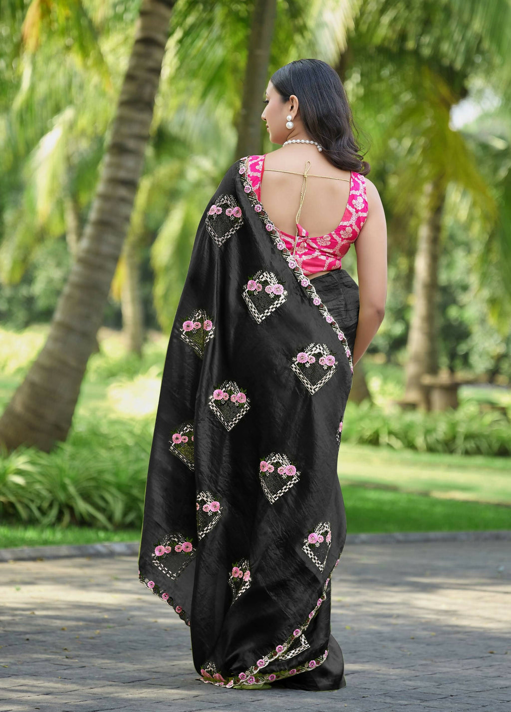 Teeya Creation Black Color Pure Paper Silk Heavy Embroidery Work Wedding Wear Saree