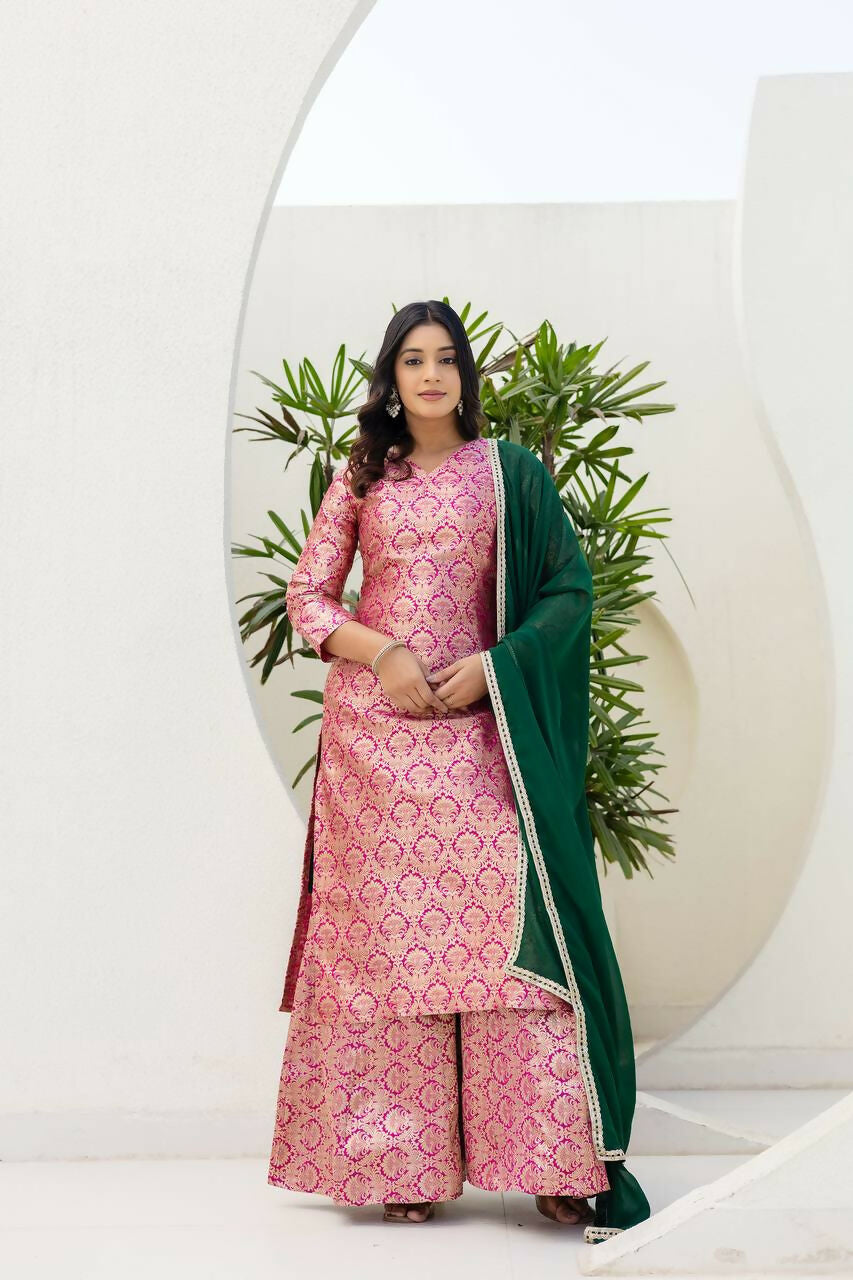 Teeya Creation Pink Viscose Jacquard Party Wear Designer Suit