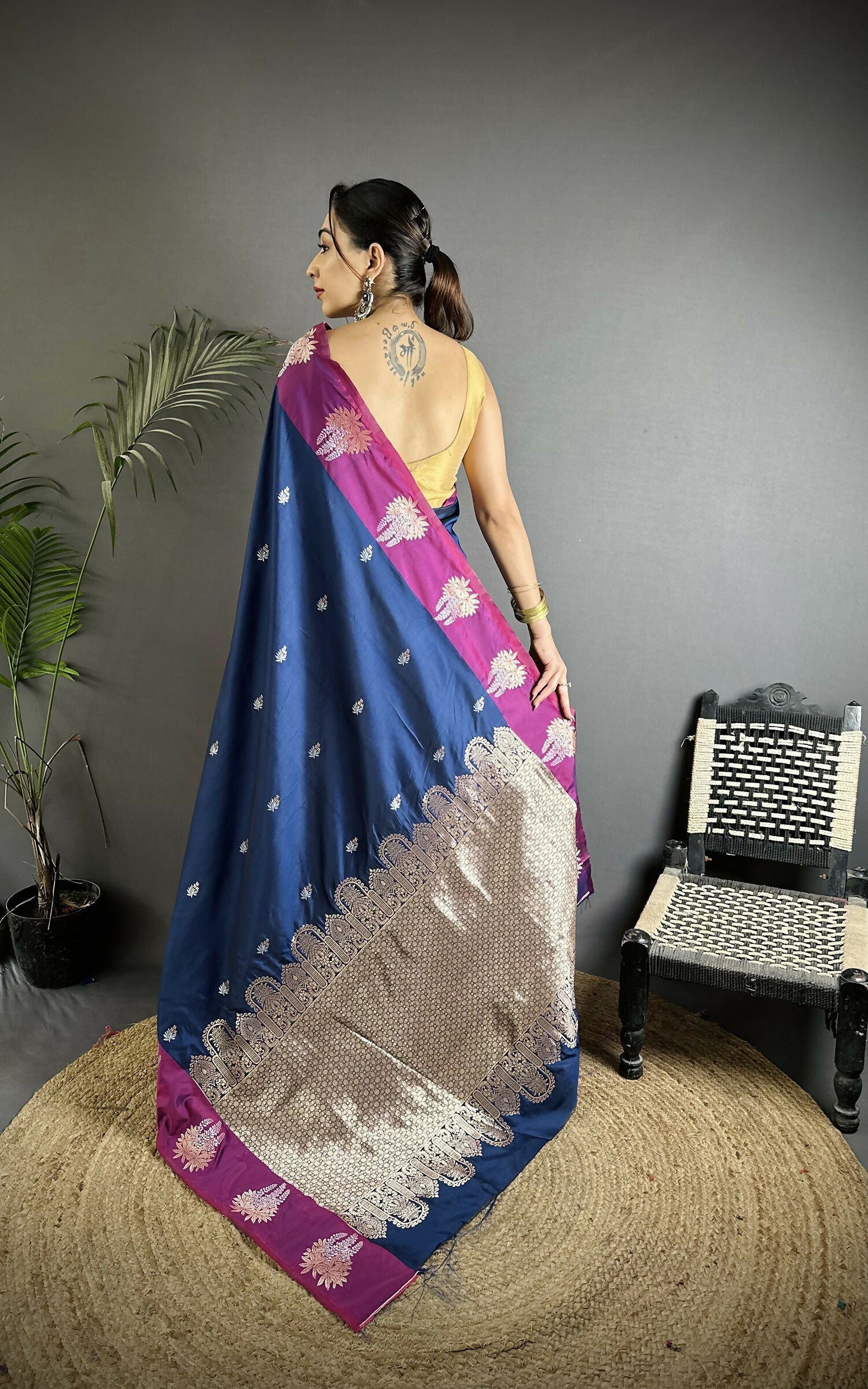 Joban Fashion Royal Blue Small Butti Soft Silk Banarasi Saree