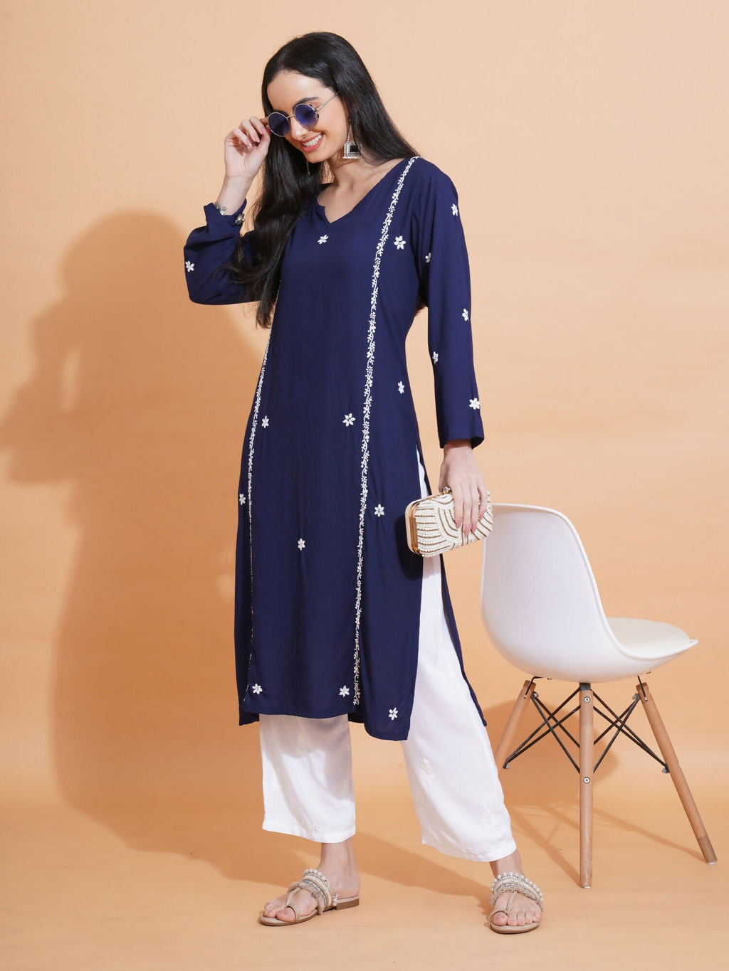 Pahnaz Luxury Rayon Chikankari Handwork Palazzo-White