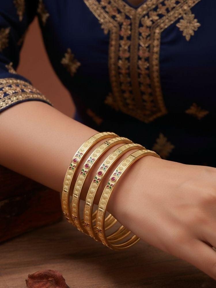 NVR Women Set of 4 Gold Plated Artificial Stone Bangle