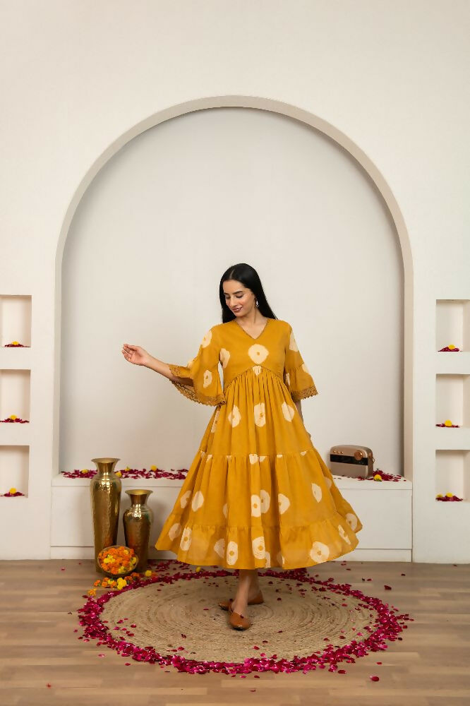 Joban Fashion Mustard Yellow Tie & Dye Cotton Dress