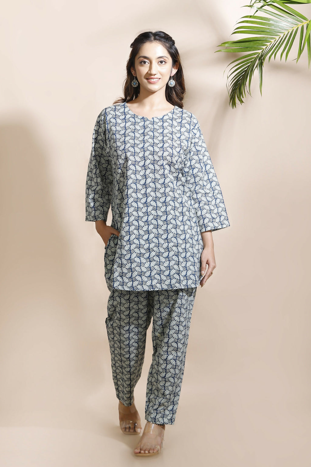 Breathables Abstract Cotton Co-Ord Set – Blue