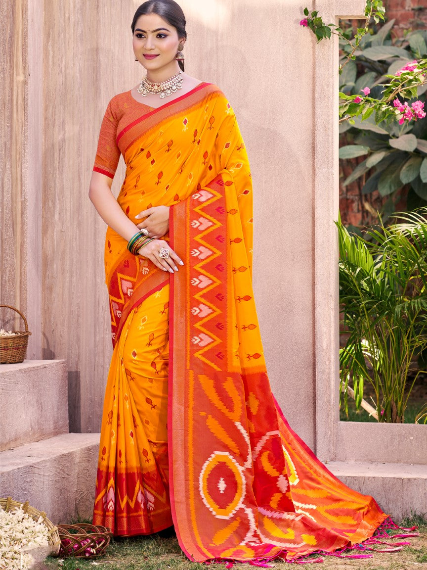 Anaita Yellow Silk Saree With Blouse Piece