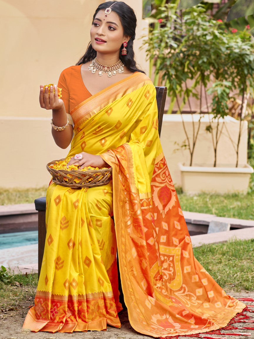 Anaita Yellow Silk Saree With Blouse Piece