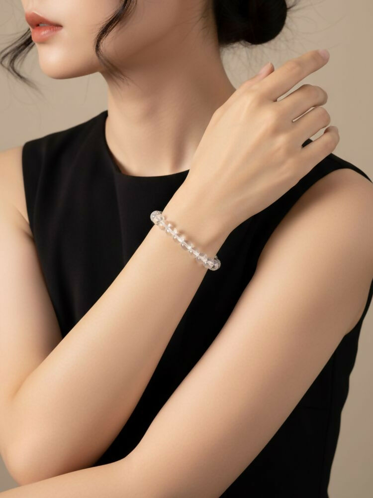 NVR White Crystal Beaded Bracelet for Men & Women