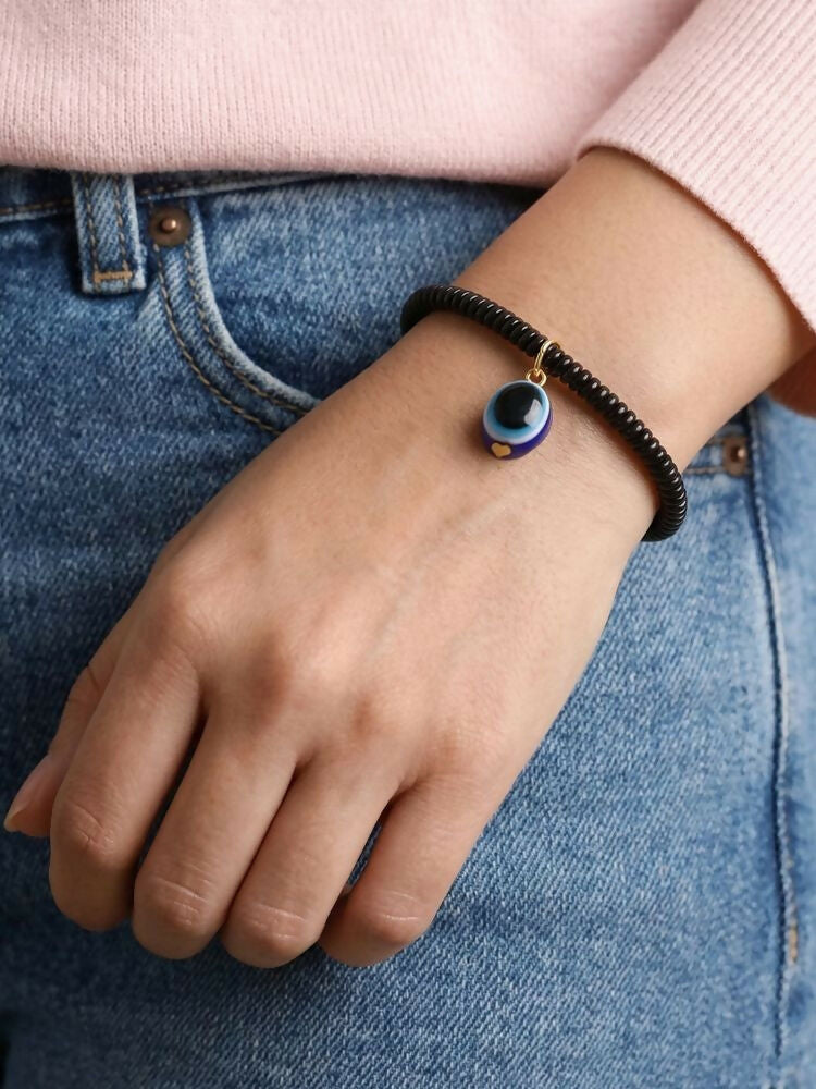 NVR Black Evil Eye Spring Ring Bracelet for Men & Women