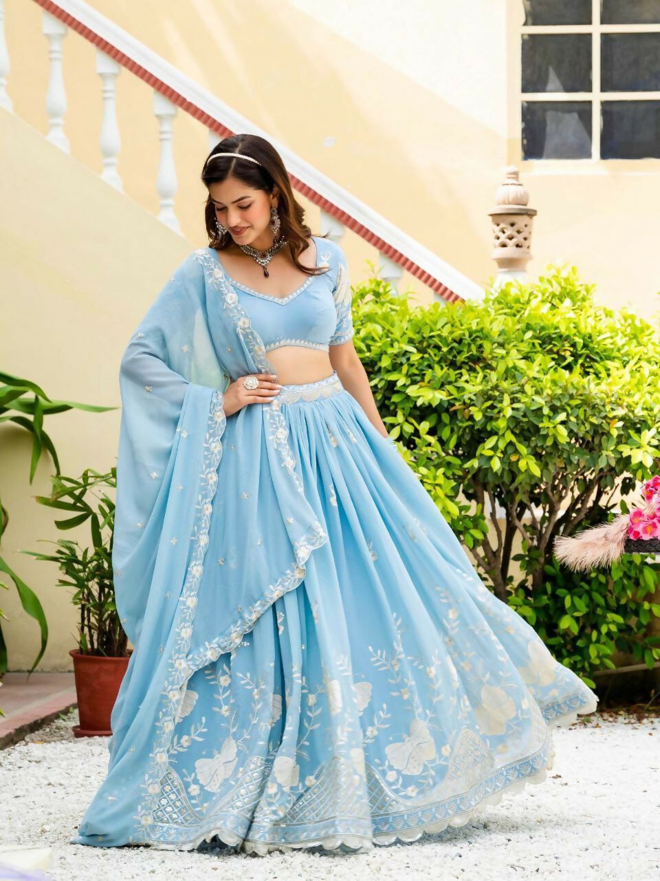 Lehenga Mart Designer Indian Wedding Lehenga Choli-Sky Blue