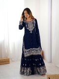 Lehenga Mart Designer Sharara Suit With Kurta, Sharara, Dupatta For Women-Teal