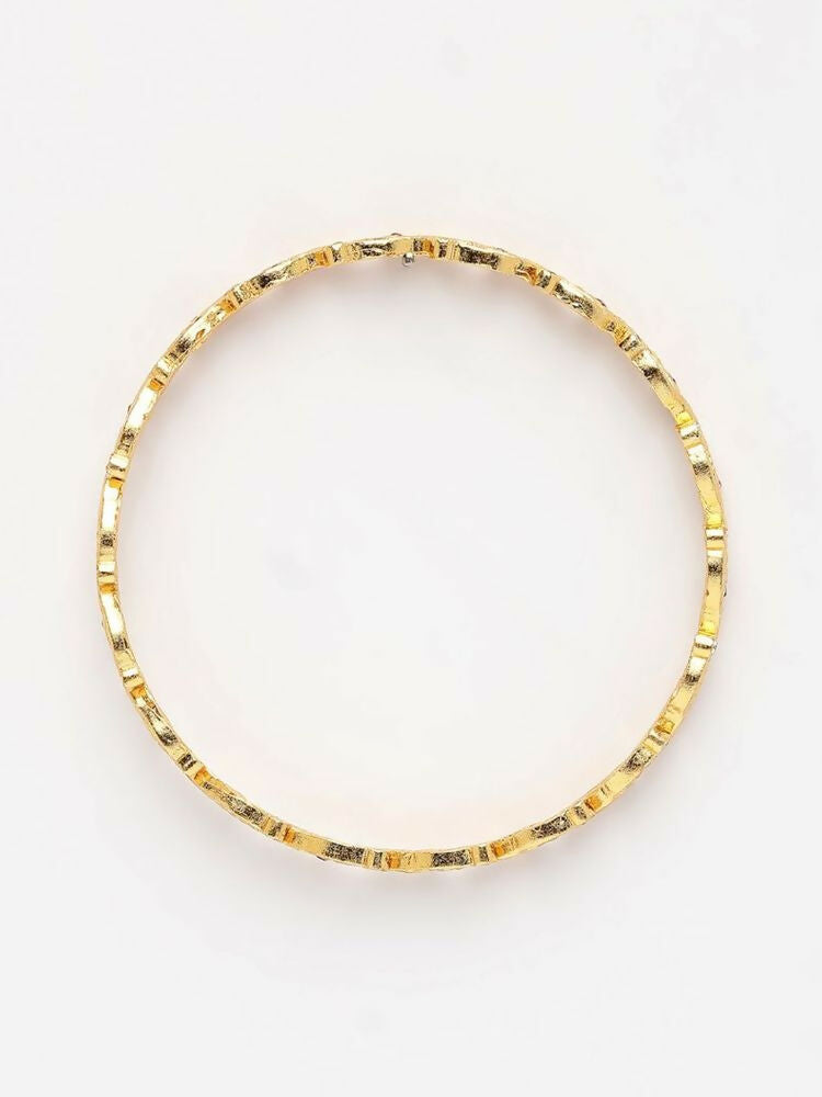 NVR Women Set of 2 Gold Plated CZ Stone Bangle