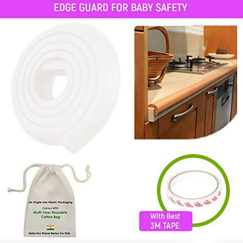 Safe-O-Kid Unique High Density L-Shaped 2 Mtr Long 2 Medium Edge Guards With 8 Corner Cushions White