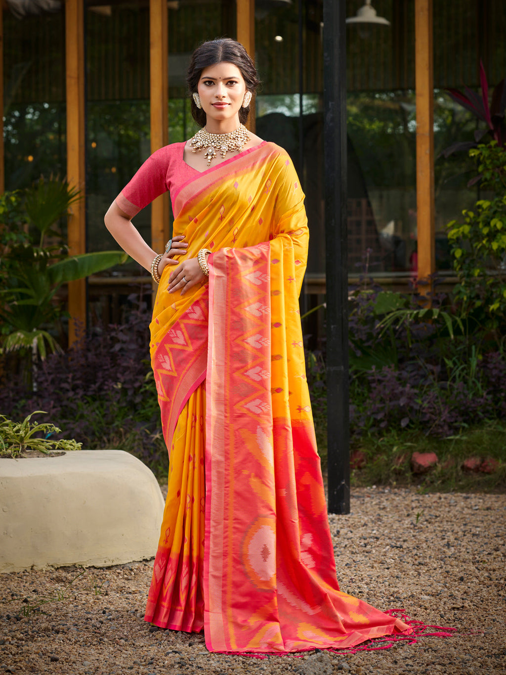 Anaita Yellow Soft Silk Saree With Floral Printed Work With Blouse