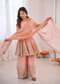 Teeya Creation Light Peach Color Fendy Satin Silk Embroidery Work Party Wear Salwar Suit