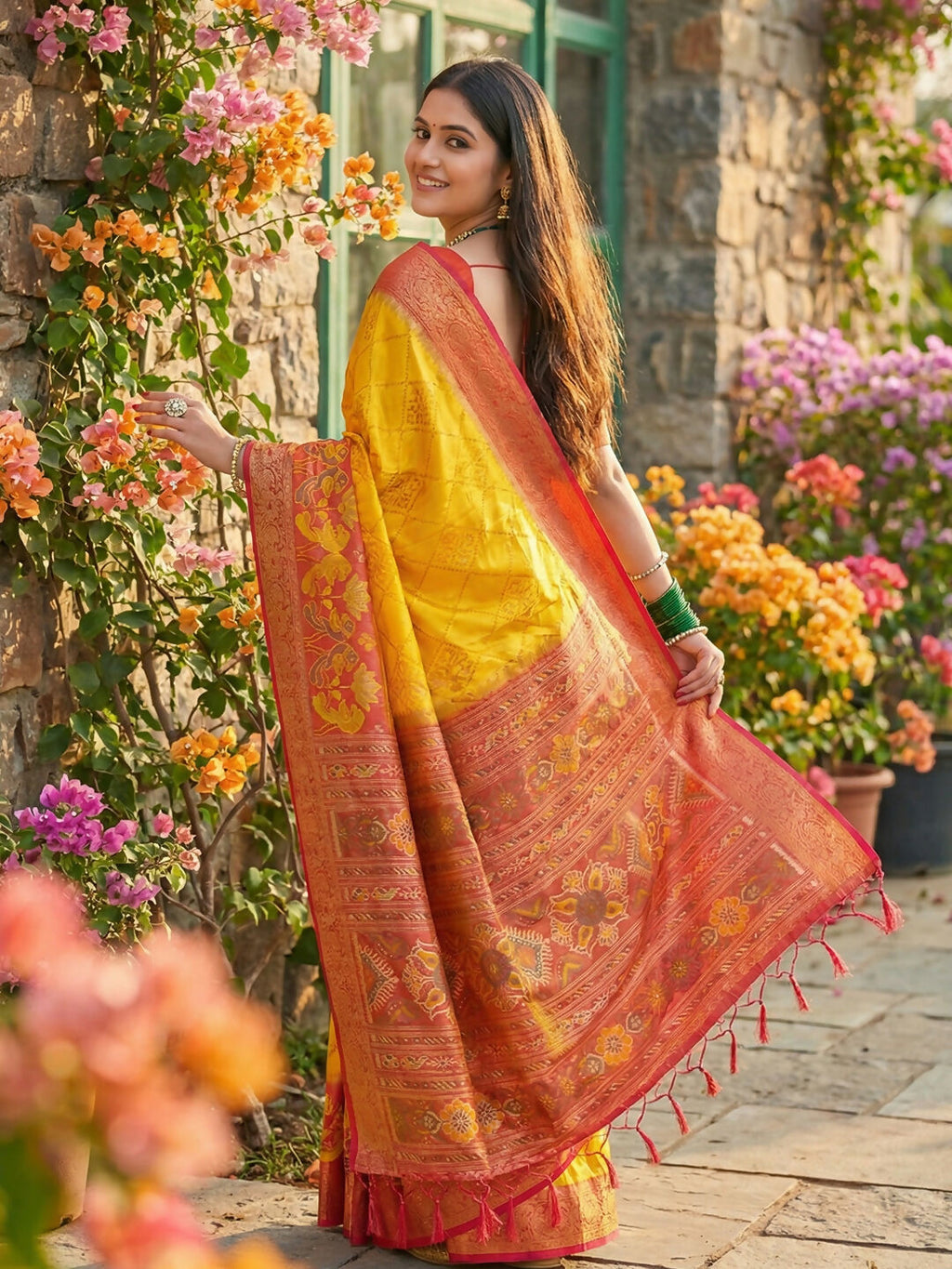 Shree Shyam Fashion Yellow Pochampally Silk Saree