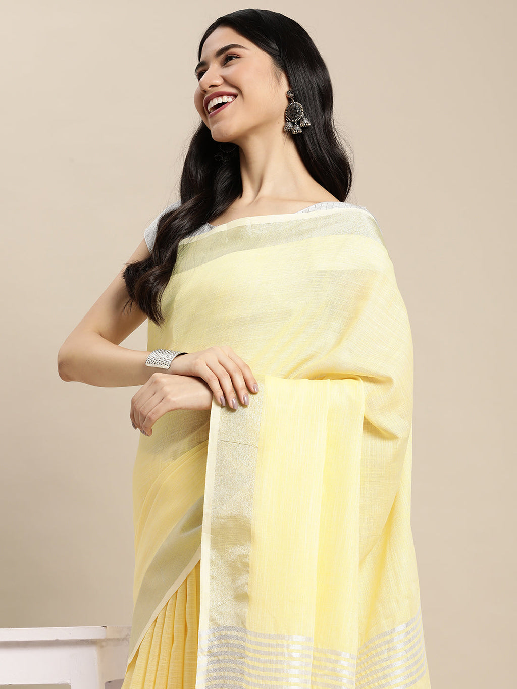 Anaita L Yellow Linen Saree With Blouse