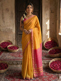 Anaita Yellow Cotton Printed Saree With Blouse