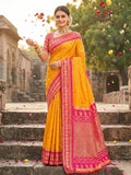 Anaita Yellow Silk Woven Saree With Blouse